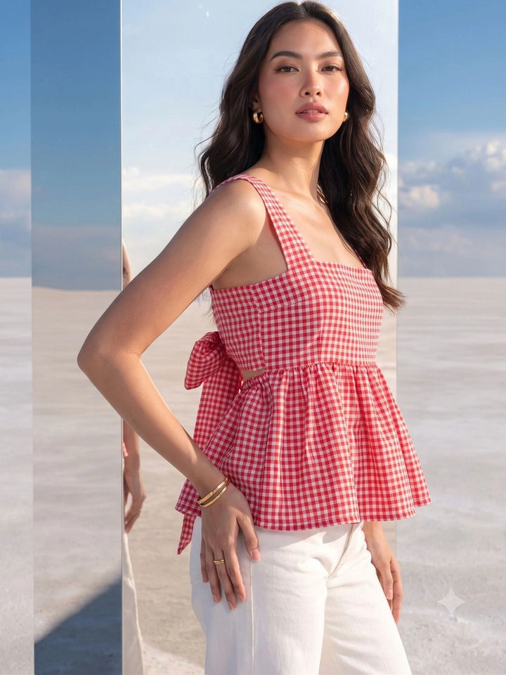 Mamicha Checked Peplum Top