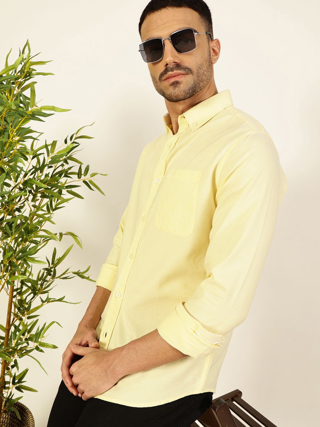 Thomas Scott Men Premium Button-Down Collar Solid Pure Cotton Slim Fit Casual Shirt