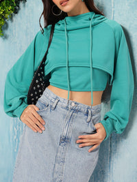DressBerry Sporty & Stylish Raglan Hooded Layered Crop Top