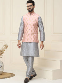 SOJANYA Mandarin Collar Silk Cotton Straight Kurta dengan jaket Churidar & Nehru