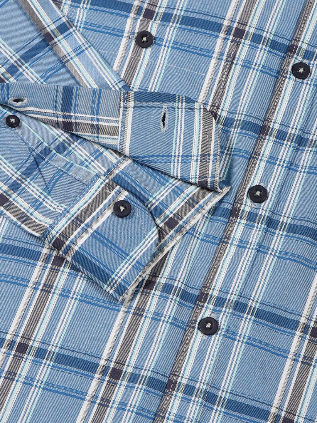 Thomas Scott Men Classic Spread Collar Tartan Checked Cotton Slim Fit Casual Shirt