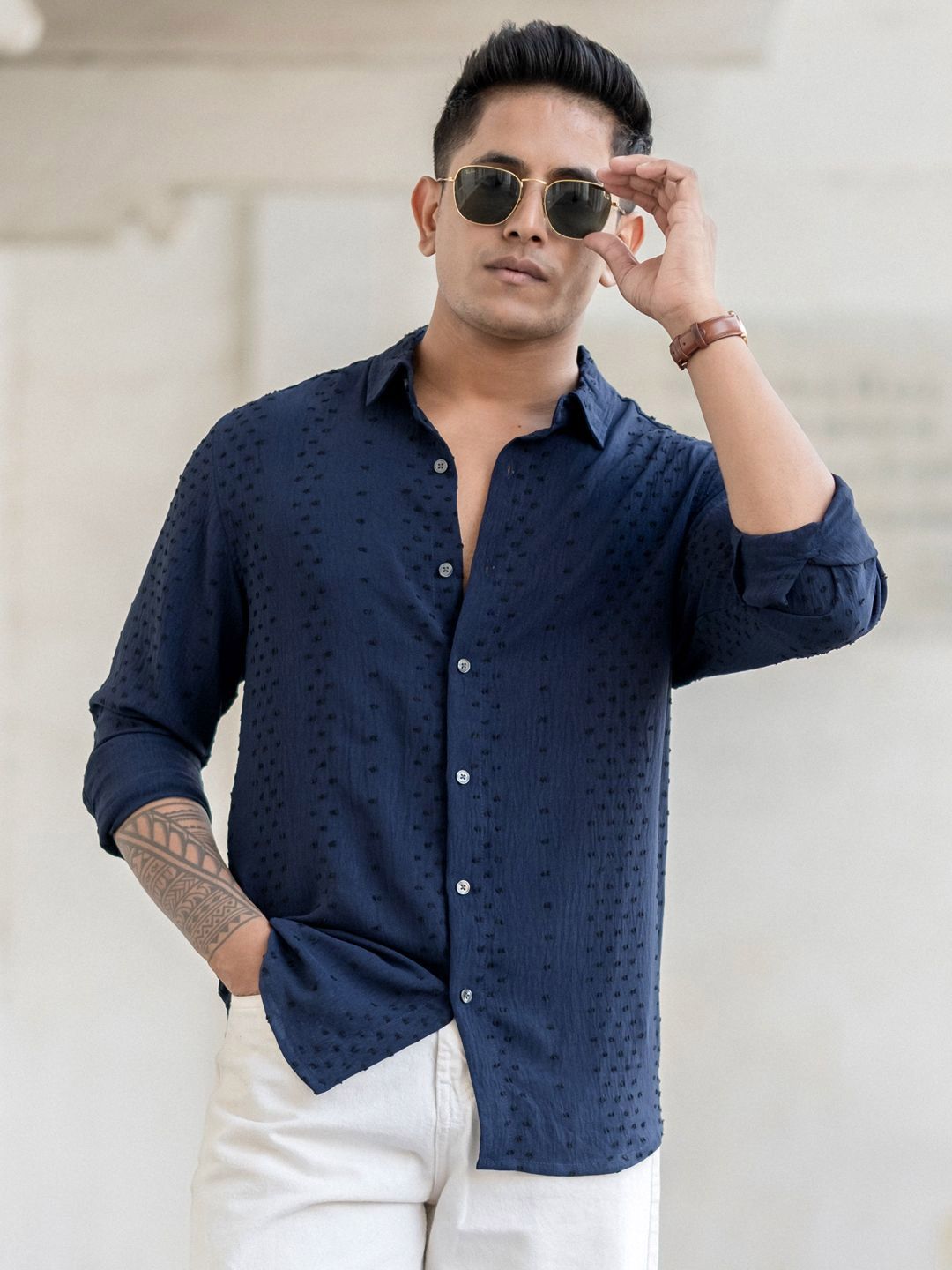 Powerlook Men Spread Collar Textured Casual Shirt