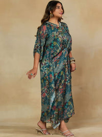 Mamicha Floral Print Kimono Sleeve Georgette Kaftan Maxi Dress