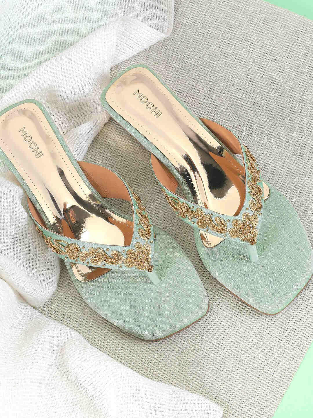 Mochi Women Embellished Suede Kitten Gladiators