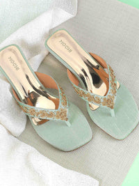 Mochi Women Embellished Suede Kitten Gladiators