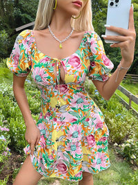 DressBerry Women Floral Print Satin  Tie Up Neck Fit & Flare Midi Dress