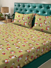 Myntra Elegant Homes Book Fold Green Cartoon Characters Polycotton 400 TC King Superfine Bedsheet with 2 Pillow Covers-98 x 87 inches