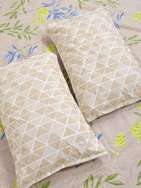KLOTTHE Beige & Grey Floral Printed Fitted 400 TC King Bedsheet With 2 Pillow Cover