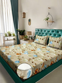 Myntra Elegant Beige Floral 300 TC King 7D Cadar dengan 2 Sarung Bantal
