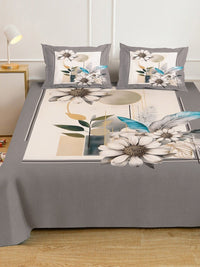 Myntra Elegant Homes Grey & White Floral 400 TC King Bedsheet with 2 Pillow Covers