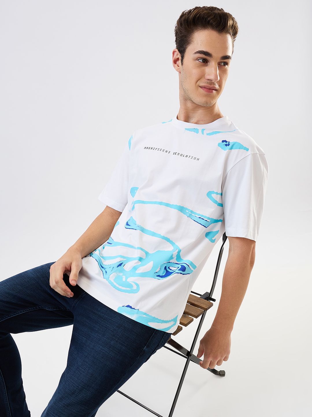 SPYKAR Men Abstract Printed Round Neck Cotton Relaxed Fit T-shirt