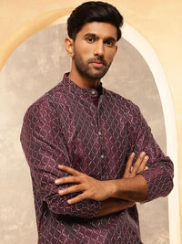 Anouk Geometric Embroidered Thread Work Band Collar Silk Cotton Kurta with Pyjamas