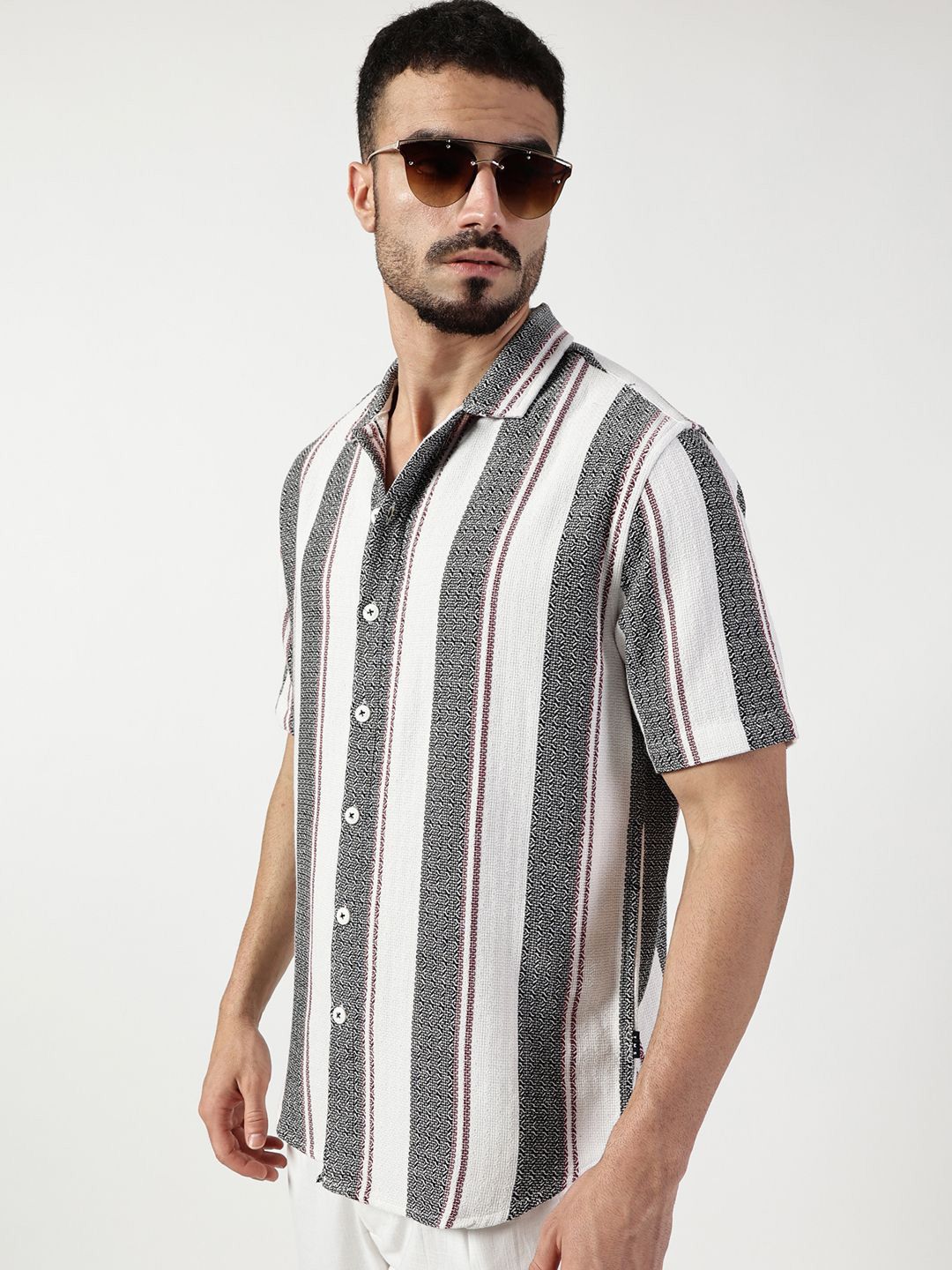 Thomas Scott Men Premium Spread Collar Vertical Striped Cotton Slim Fit Casual Shirt