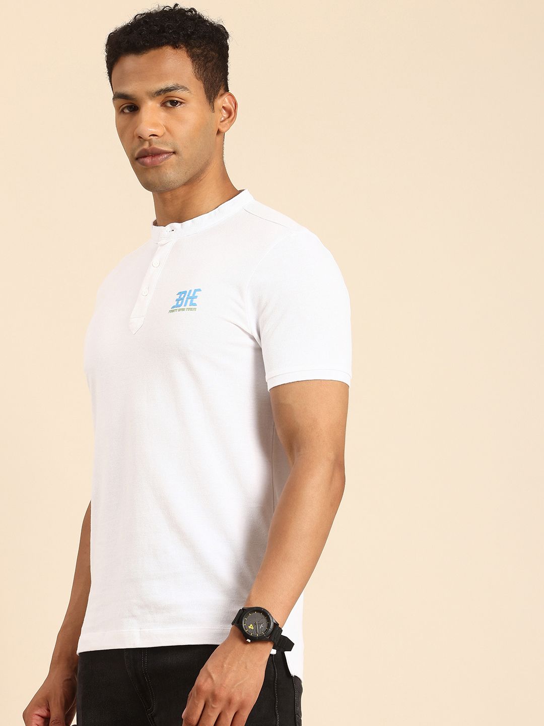 Being Human Henley Neck Pure Cotton T-shirt