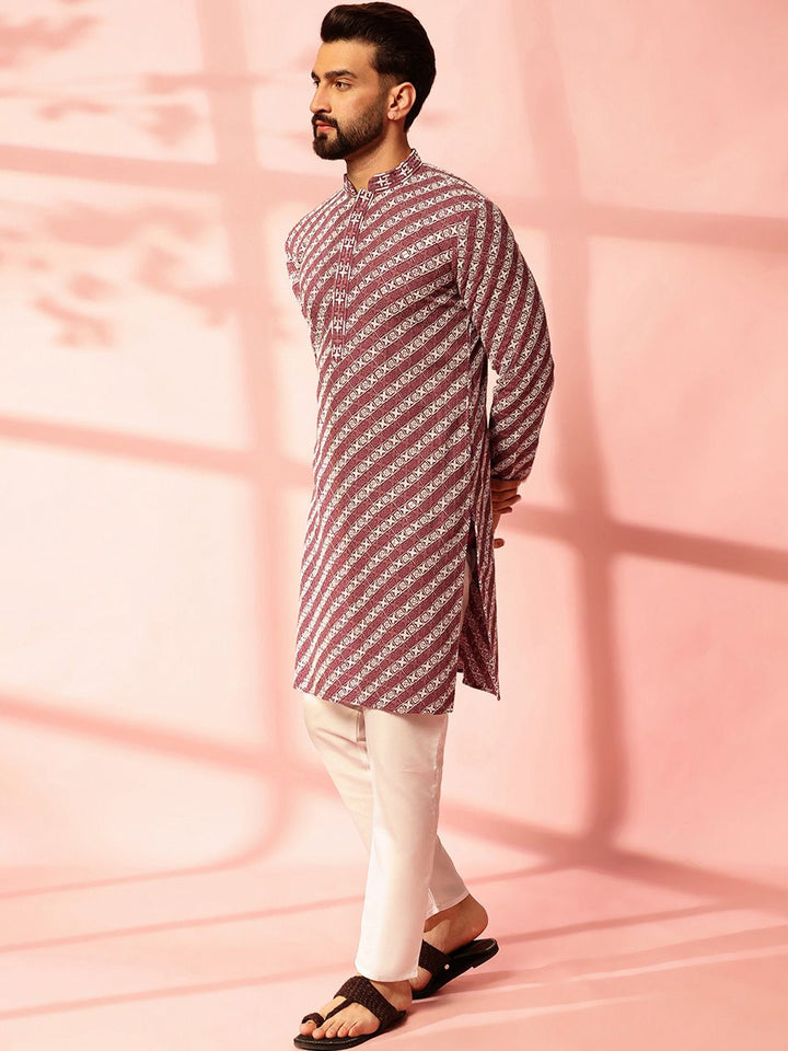 Anouk Geometrik Benang Sulam Kerja Kapas Kurta Lurus