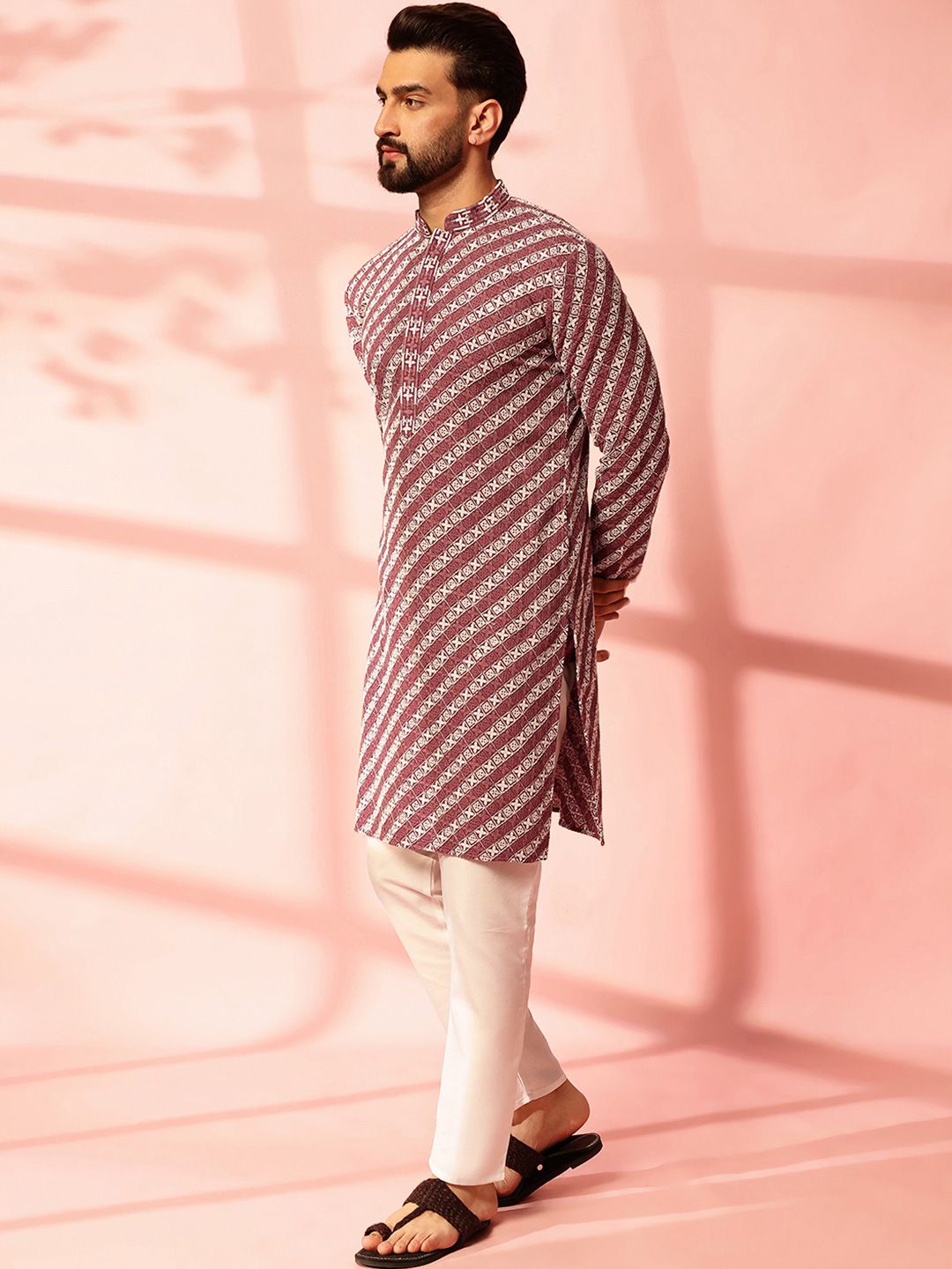 Anouk Geometrik Benang Sulam Kerja Kapas Kurta Lurus