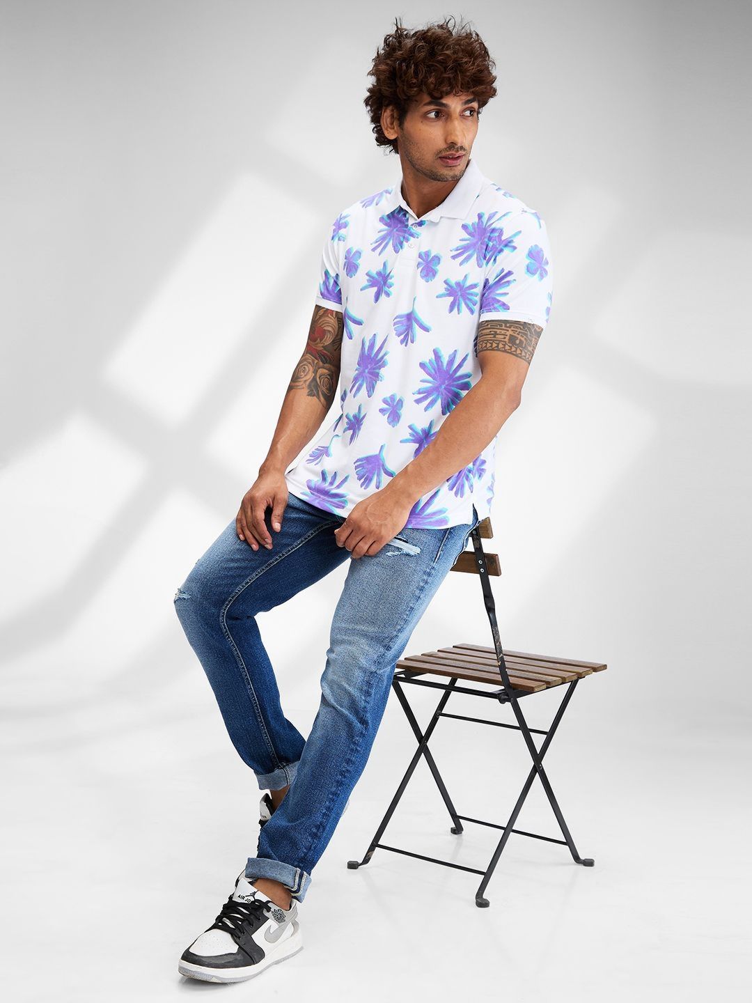 SPYKAR Men Floral Printed Polo Collar Tropical Slim Fit T-shirt