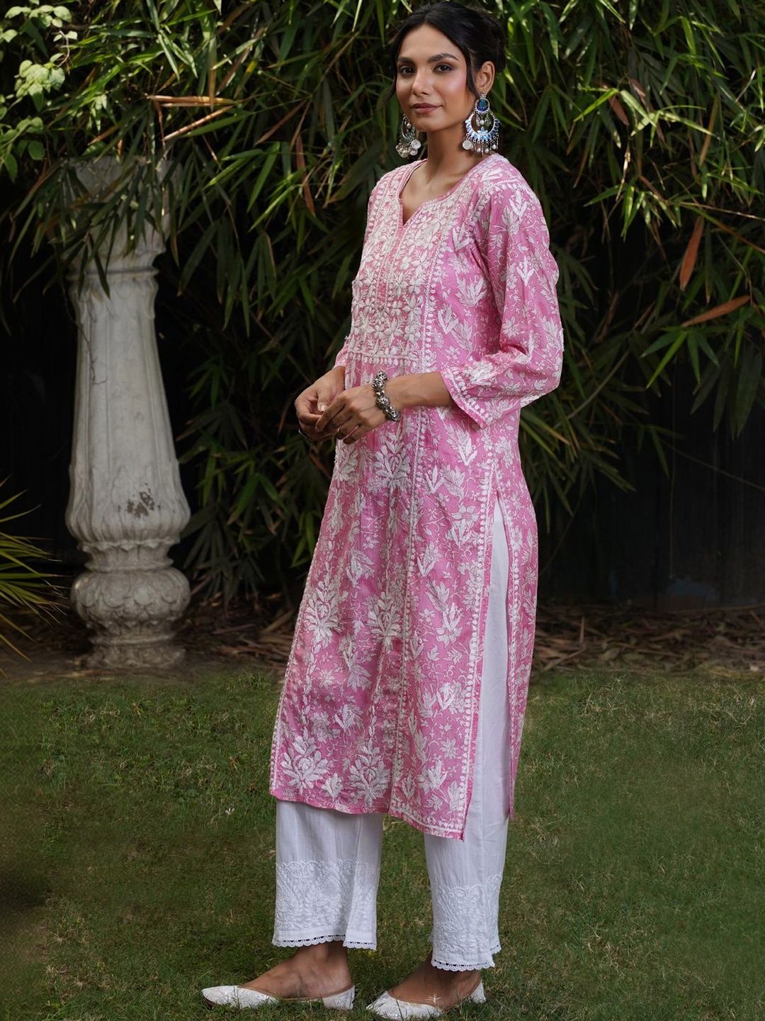 Rumah Wanita Chikankari Kurta Chikankari Sulaman Bunga
