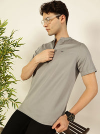 Thomas Scott Men Solid Mandarin Collar Cotton T-Shirt