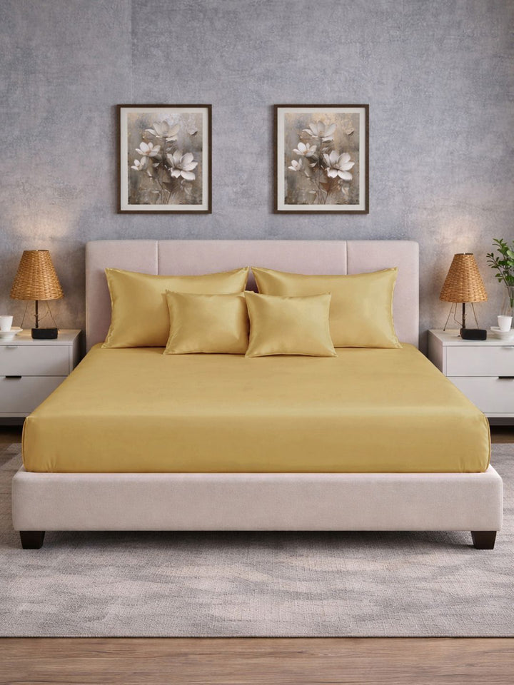 Myntra Elegant Homes Mustard 400 TC Bedsheet with 2 Pillow Covers
