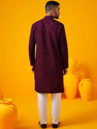 SOJANYA Floral Thread Work Band Collar Straight Kurta