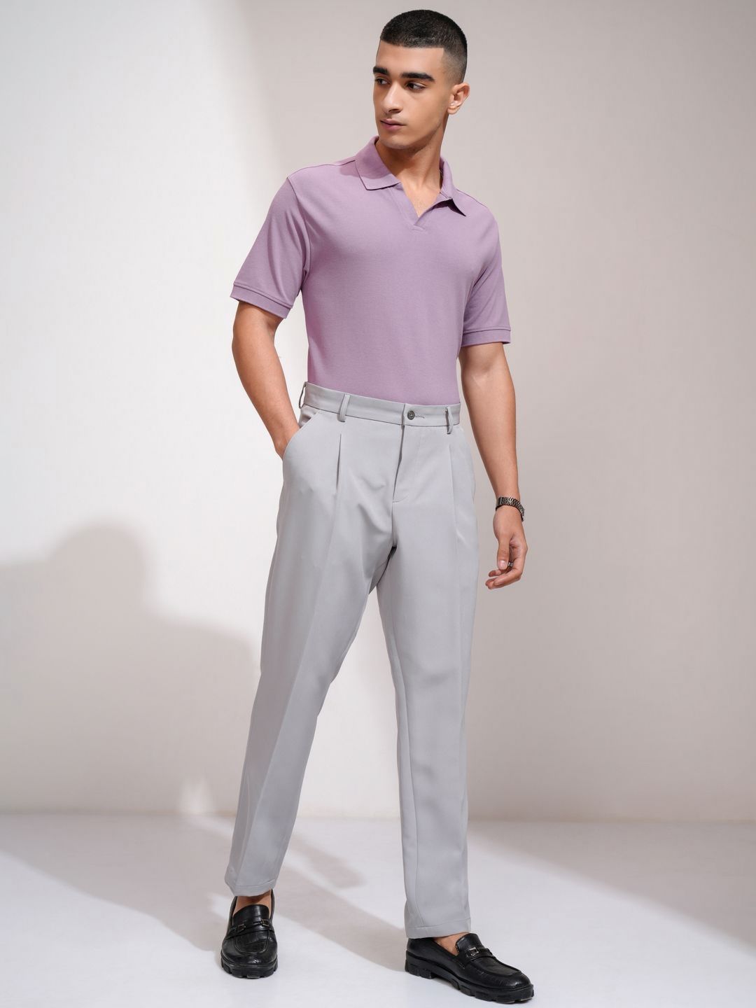 HIGHLANDER Men Solid Polo Collar Cotton T-shirt