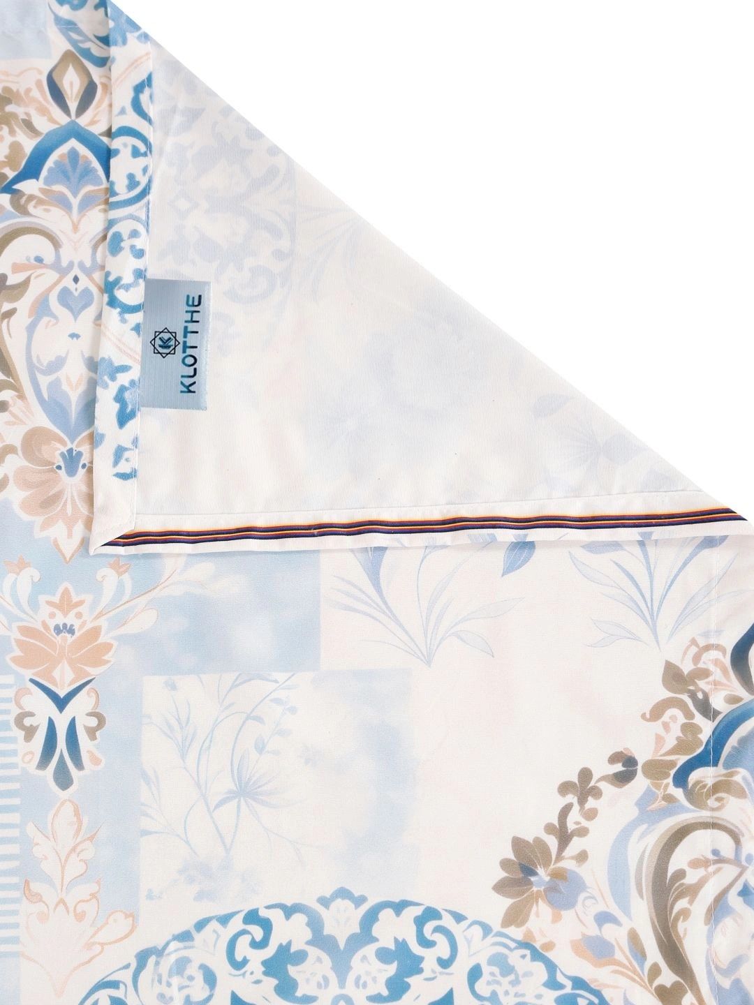 KLOTTHE Blue & White Geometric 400 TC King Bedsheet with 2 Pillow Covers