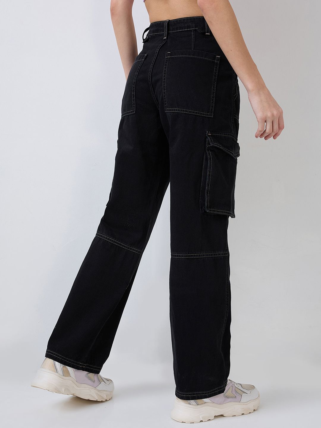 SPYKAR Women Straight Fit High-Rise Cargo Styles Jeans