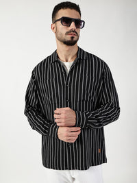 Thomas Scott Men Premium Spread Collar Vertical Striped Cotton Slim Fit Casual Shirt