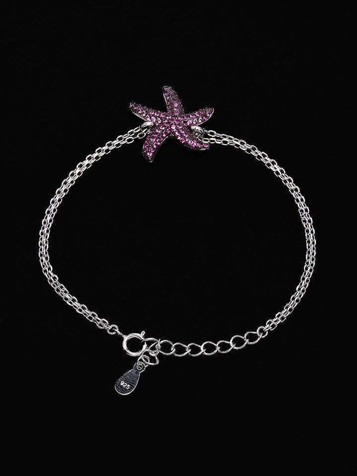 PANASH 925 Sterling Silver Rhodium-Plated Cubic Zirconia Studded Charm Bracelet