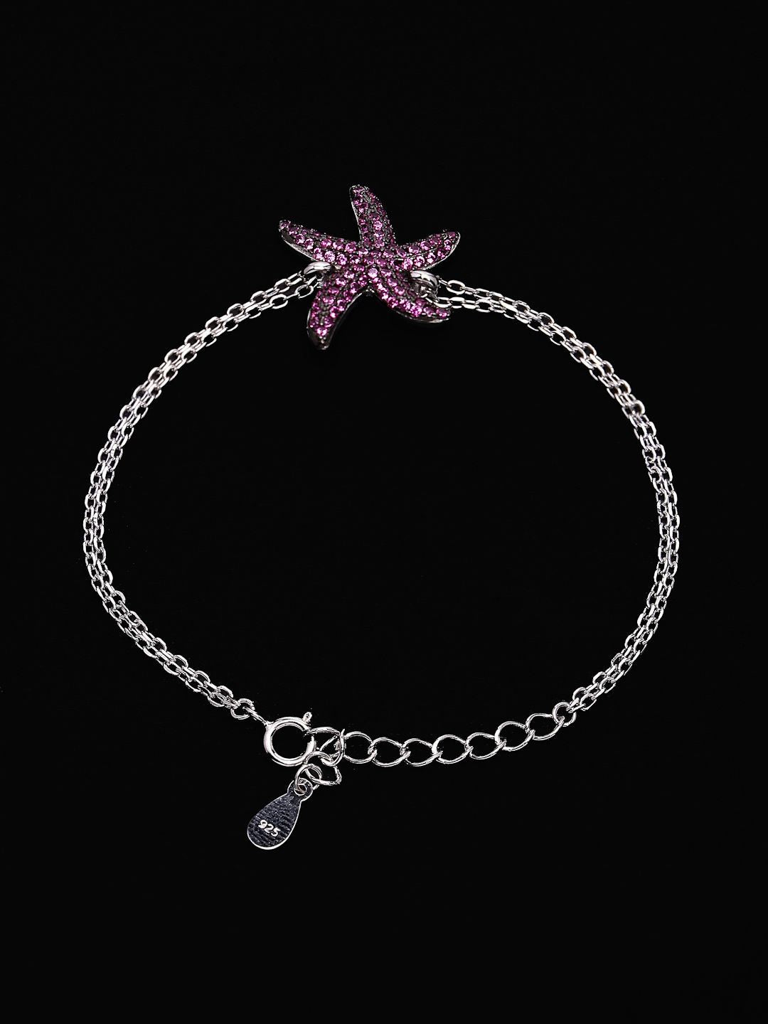 PANASH 925 Sterling Silver Rhodium-Plated Cubic Zirconia Studded Charm Bracelet