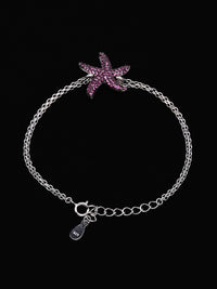 PANASH 925 Sterling Silver Rhodium-Plated Cubic Zirconia Studded Charm Bracelet