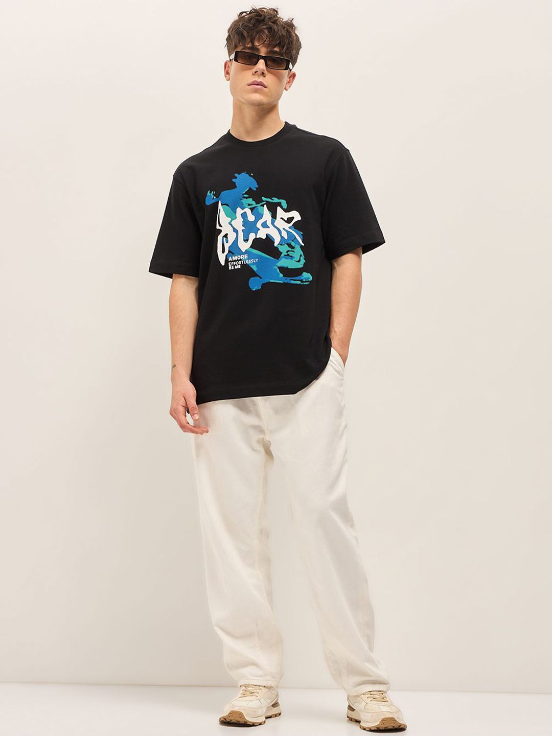 THE BEAR HOUSE Abstract Printed Drop Shoulder Sleeves Cotton Oversized T-Shirt