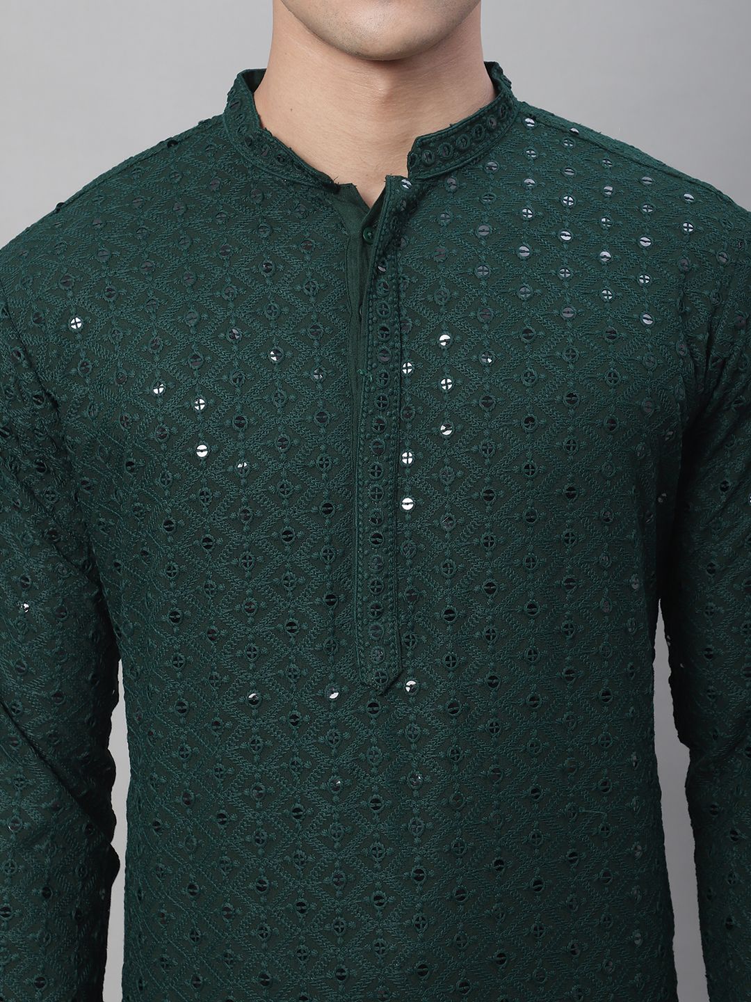 SOJANYA Geometric Embroidered Pure Cotton Kurta With Churidar