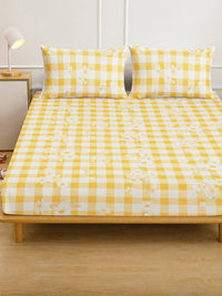 Myntra Elegant Homes Yellow Floral 300 TC King Double Bedsheet dengan 2 Sarung Bantal