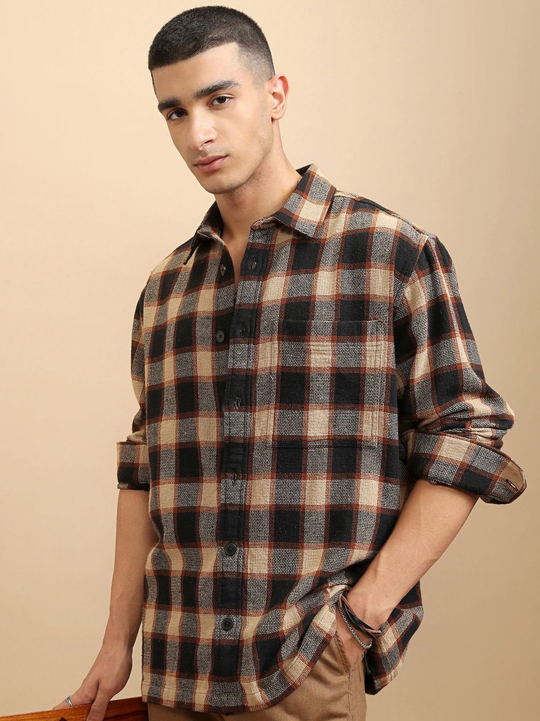 Highlander Men Oversized Textured Dobby Oversized Overshirt