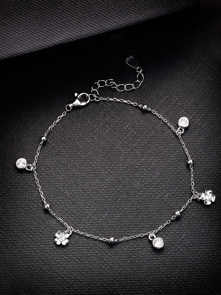 PANASH 925 Sterling Silver Bersalut Rhodium Zirkonia Kubik Gelang Pesona