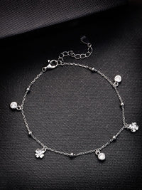 PANASH 925 Sterling Silver Bersalut Rhodium Zirkonia Kubik Gelang Pesona