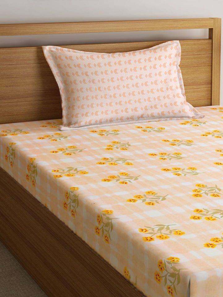 Myntra Elegant Homes Yellow & Green Floral Printed 300TC Single Bedsheet Set 2.20m x 1.50m