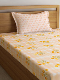 Myntra Elegant Homes Yellow & Green Floral Printed 300TC Single Bedsheet Set 2.20m x 1.50m
