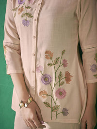 Anouk Beige Shirt Collar Embroidered Liva Shirt & Trouser