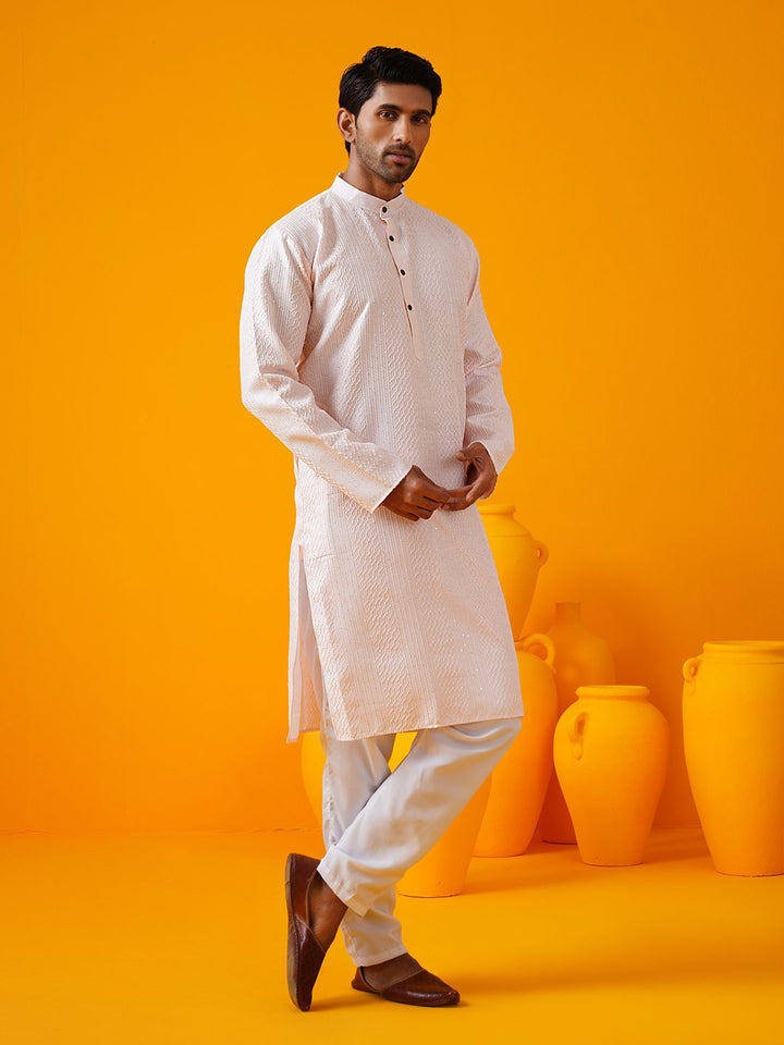 SOJANYA Band Collar Geometric Embroidered Straight Kurta