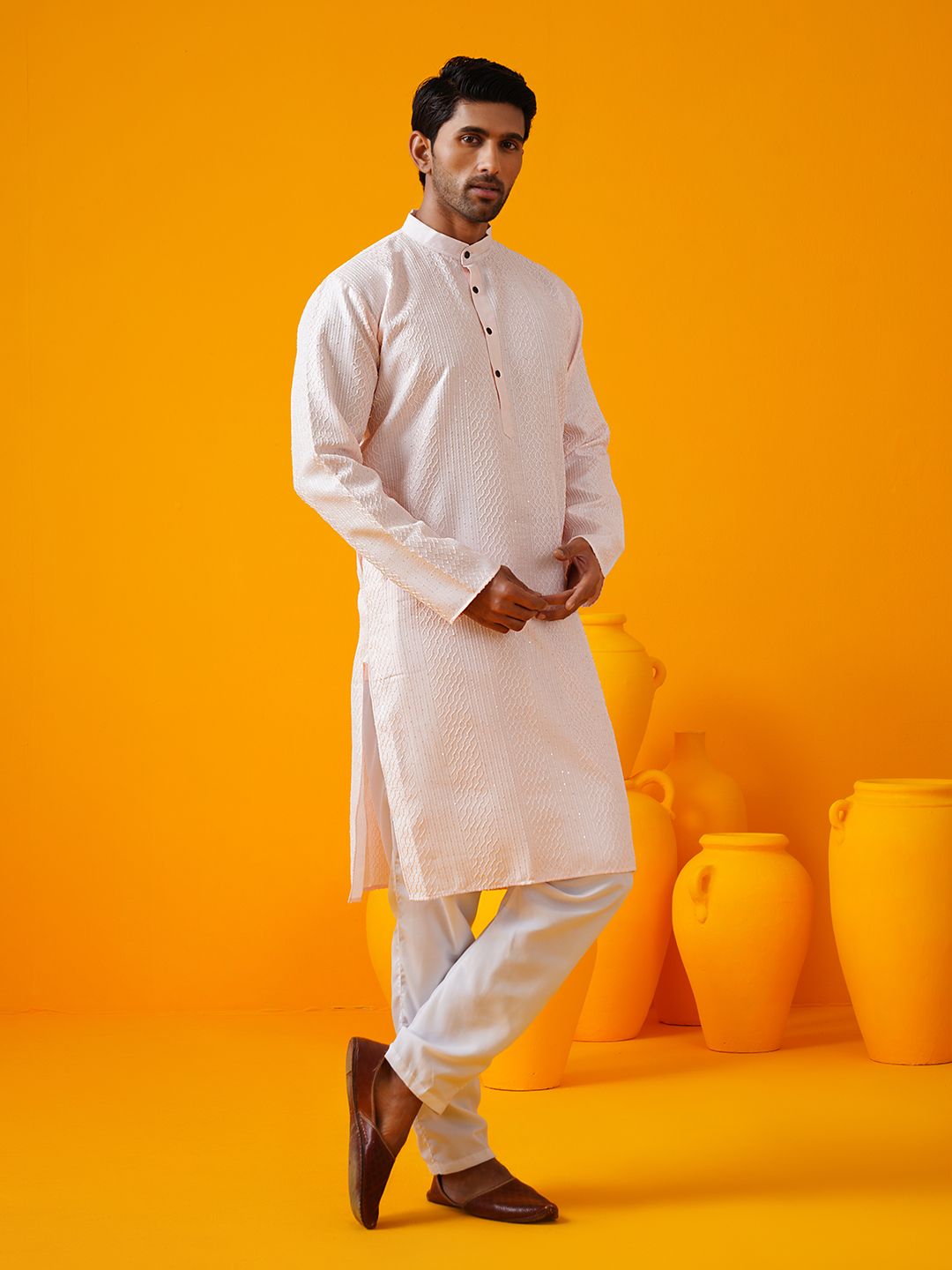SOJANYA Band Collar Geometric Embroidered Straight Kurta