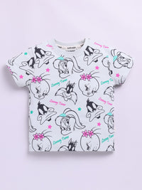 Happy Faces Girls Looney Tunes Printed Pure Cotton T-shirt