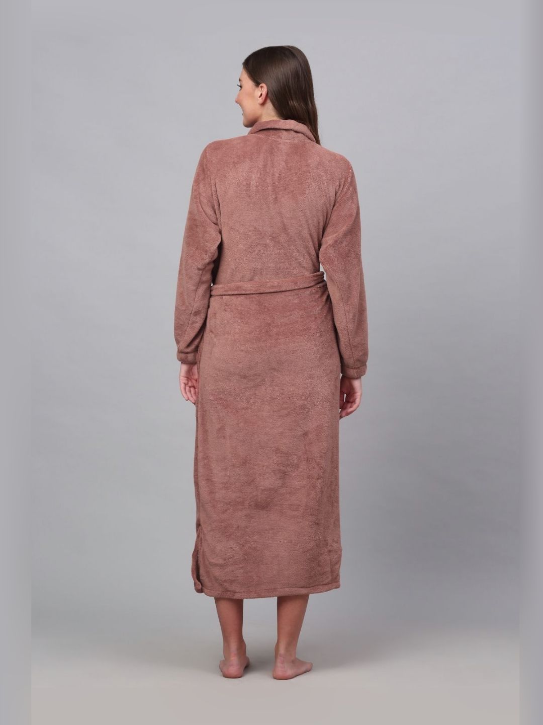 KLOTTHE Rust Woollen Full Sleeves Bath Robe With Belt