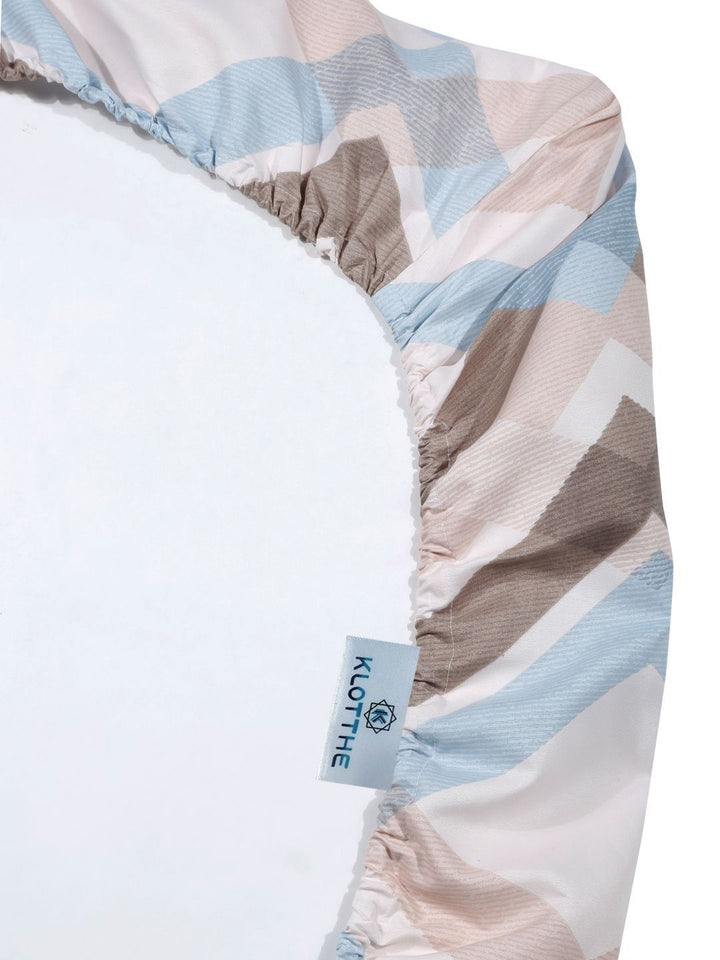 KLOTTHE Beige Abstract Printed Dilengkapi Cadar Katil King Double 300 TC Dengan 2 Sarung Bantal