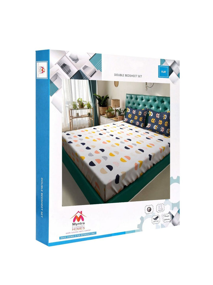 Myntra Elegant Homes Krim & Kuning Bercetak Set Cadar King 300 TC 2.50 m x 2.20m