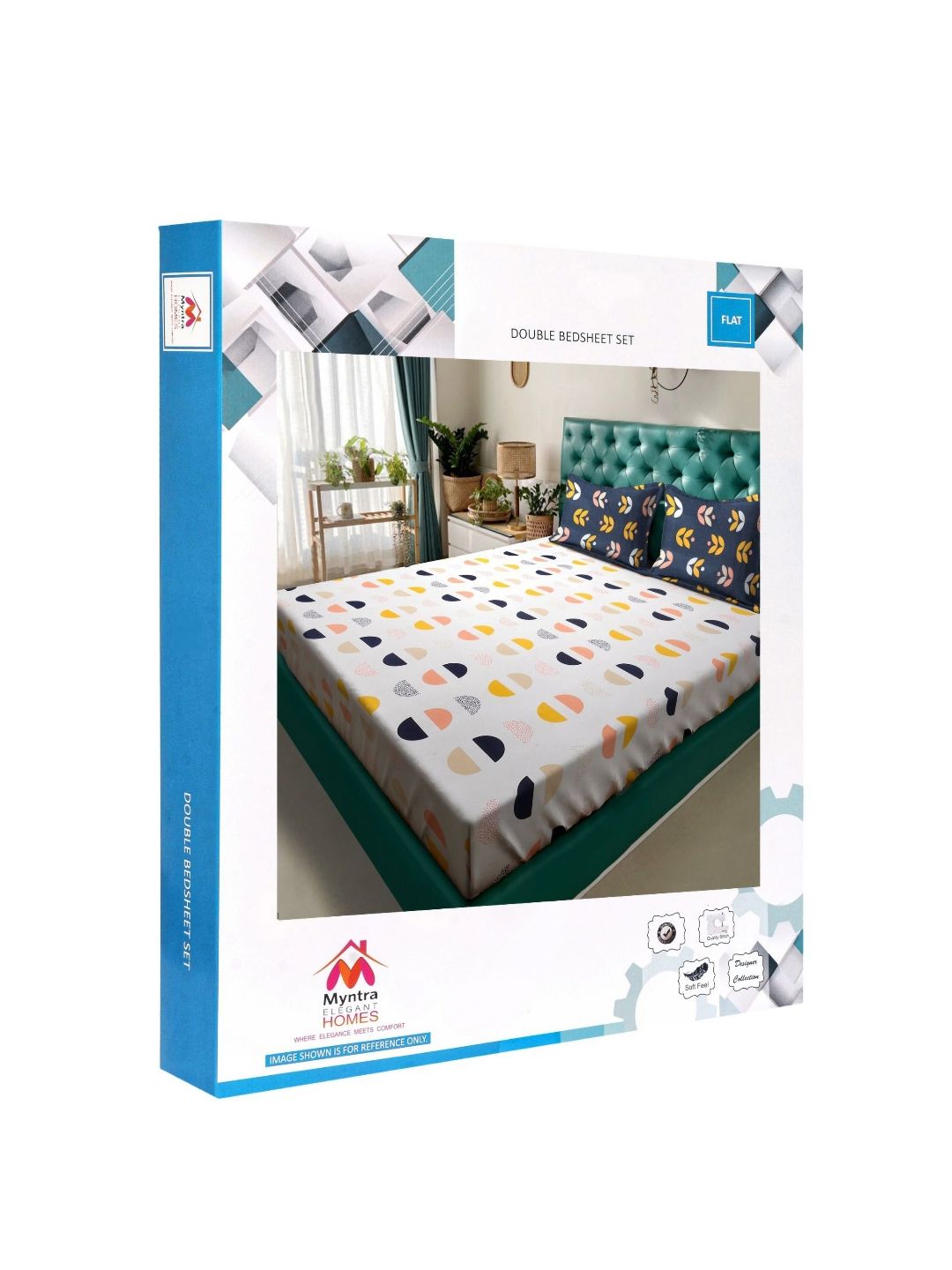 Myntra Elegant Homes Krim & Kuning Bercetak Set Cadar King 300 TC 2.50 m x 2.20m