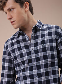 The Indian Garage Co Men Spread Collar Checked Cotton Slim Fit Casual Shirt