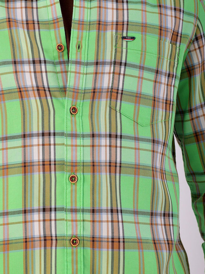 The Indian Garage Co Men Spread Collar Tartan Checks Checked Cotton Slim Fit Casual Shirt